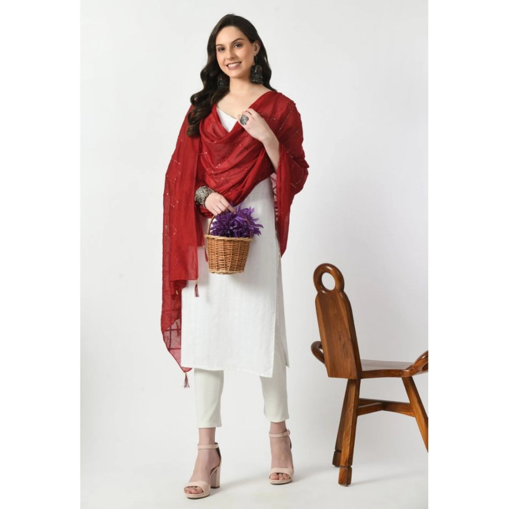 Women's Maroon Chanderi Self Design Festive Dupatta