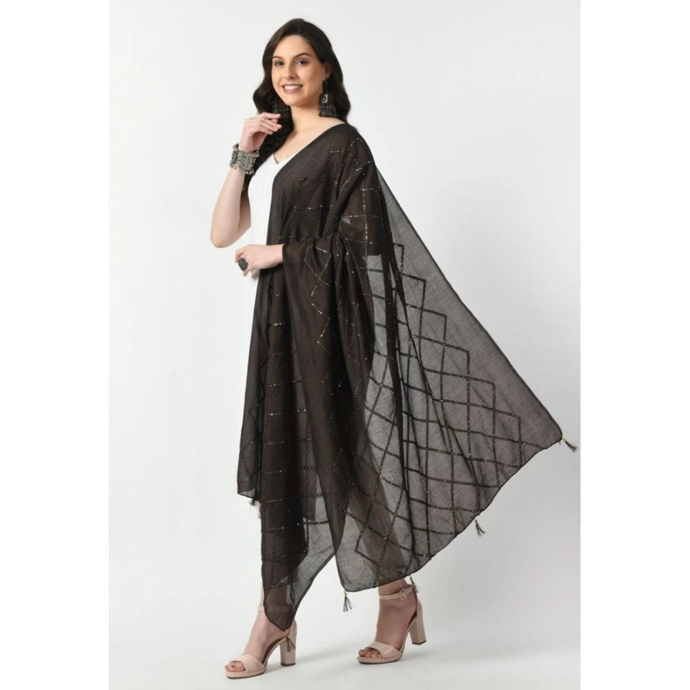 Women's Dark Brown Chanderi Self Design Festive Dupatta