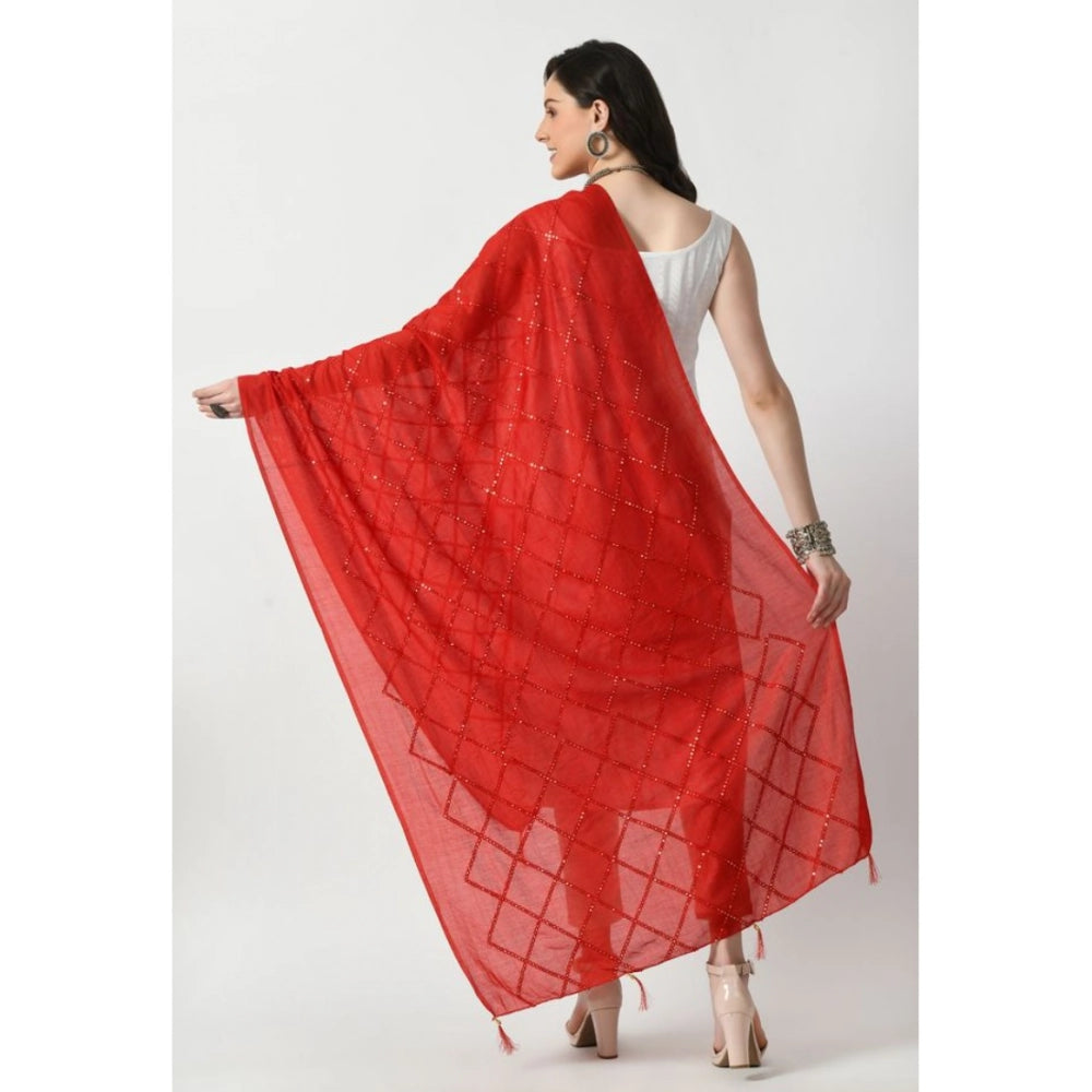 Women's Red Chanderi Self Design Festive Dupatta