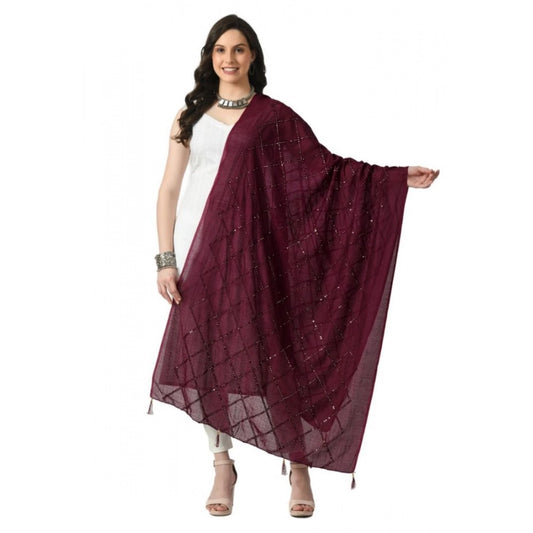 Women's Wine Chanderi Self Design Festive Dupatta