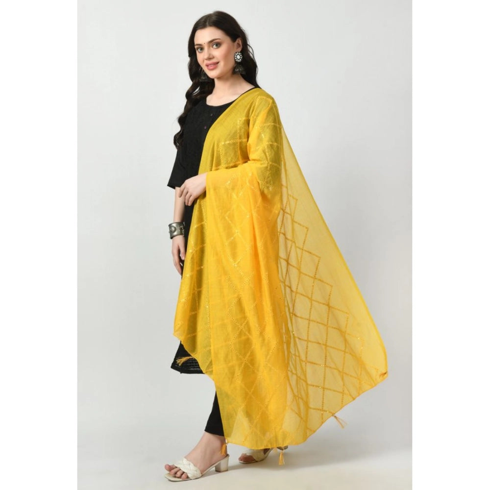 Women's Yellow Chanderi Self Design Festive Dupatta
