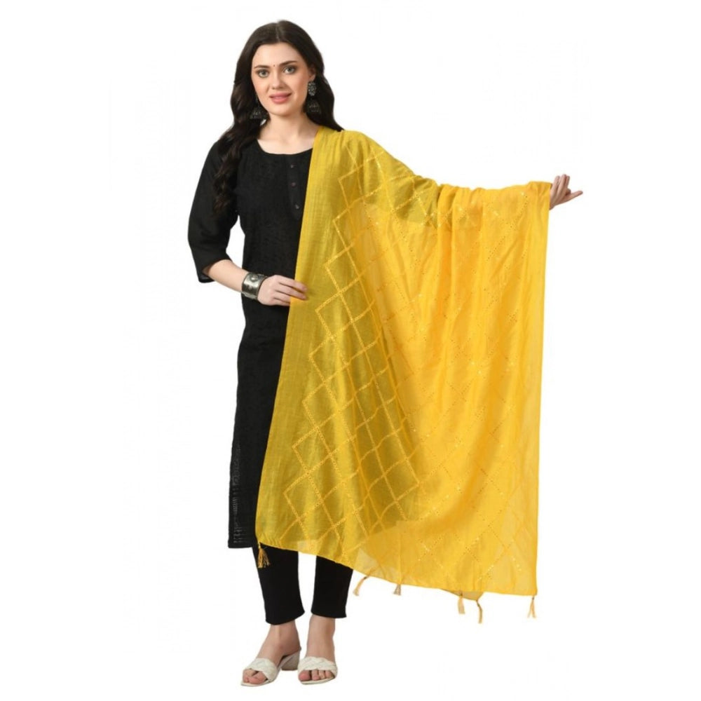 Women's Yellow Chanderi Self Design Festive Dupatta