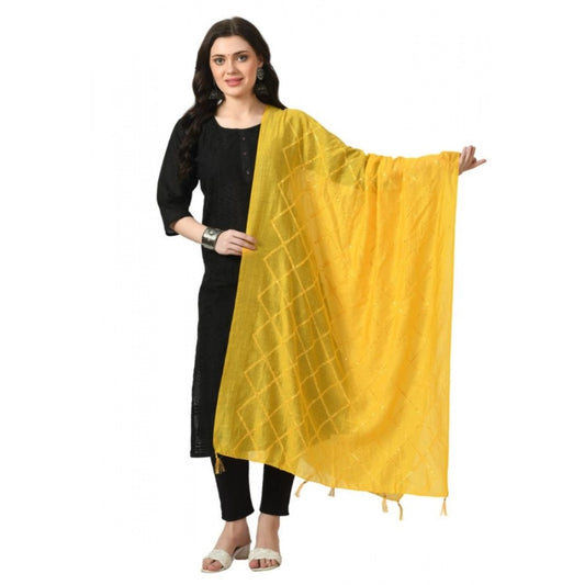 Women's Yellow Chanderi Self Design Festive Dupatta