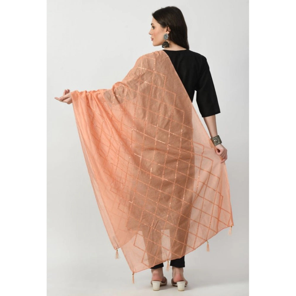 Women's Peach Chanderi Self Design Festive Dupatta