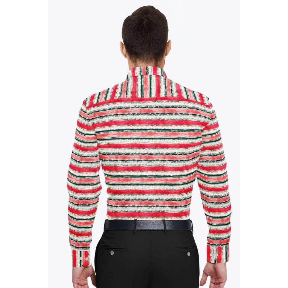 Men's Red-White Cotton Blend Striped Full Sleeve Shirt
