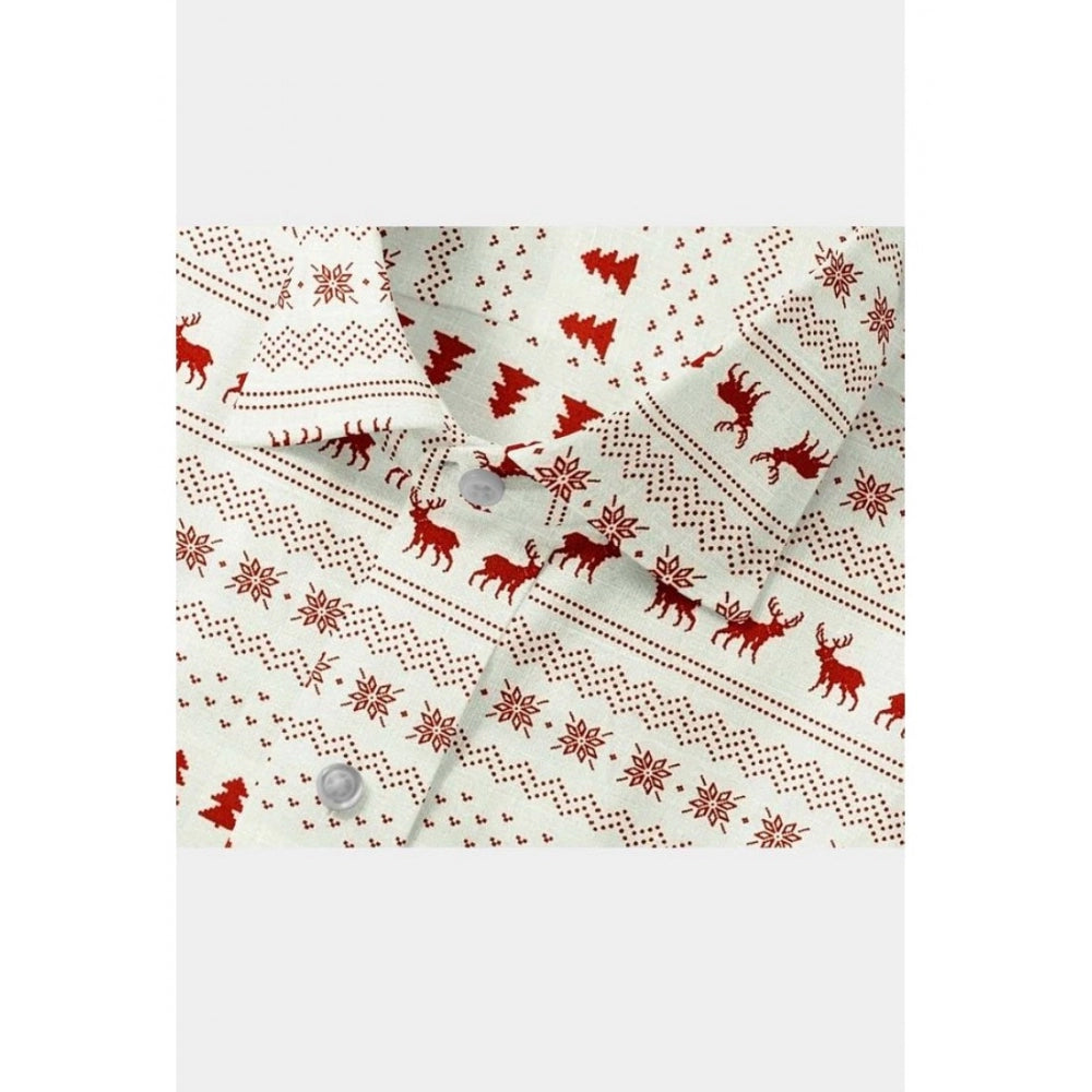 Men's Cotton Blend Printed Full Sleeve Shirt – White-Red