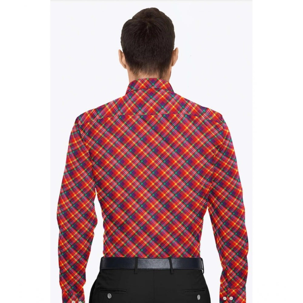 Generic Men's Red Cotton Blend Checked Full Sleeve Shirt