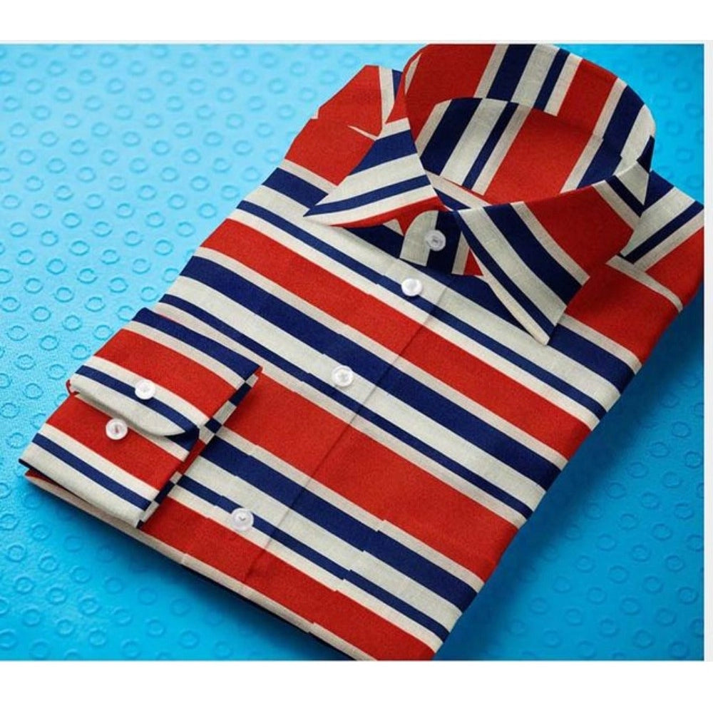 Men's Cotton Blend Striped Full Sleeve Shirt – Red-Blue