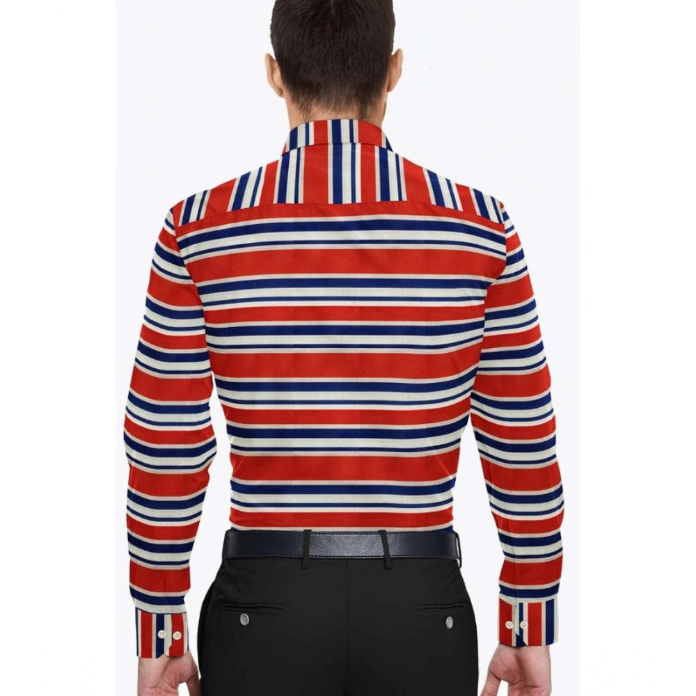 Men's Cotton Blend Striped Full Sleeve Shirt – Red-Blue