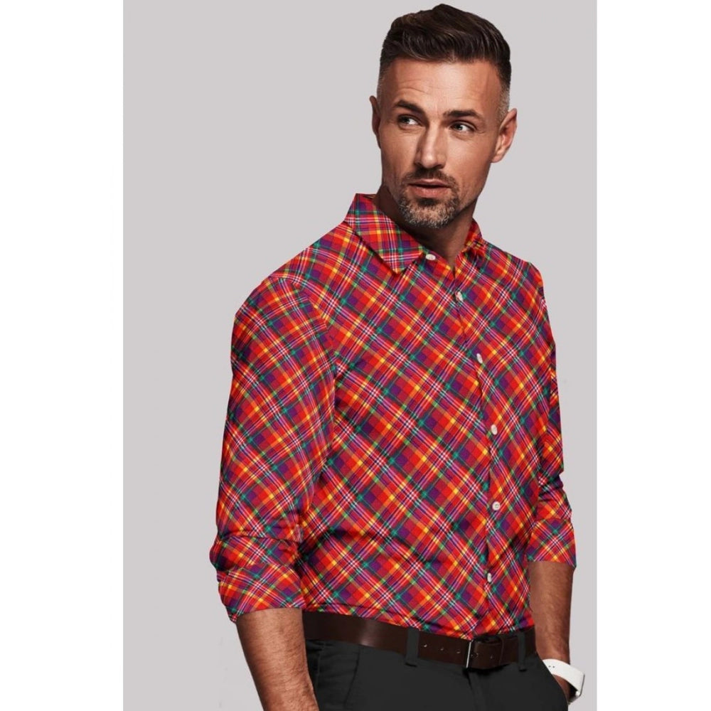 Generic Men's Red Cotton Blend Checked Full Sleeve Shirt