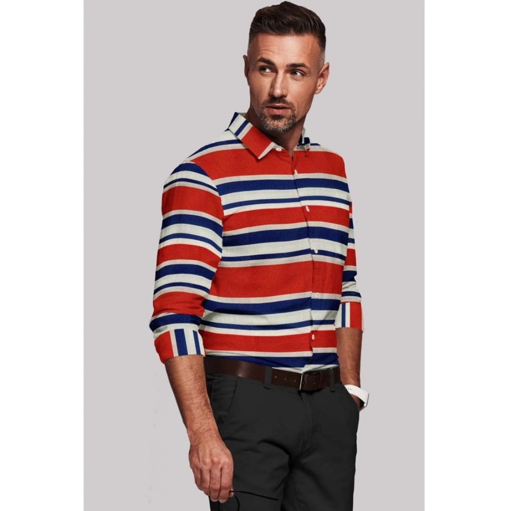 Men's Cotton Blend Striped Full Sleeve Shirt – Red-Blue