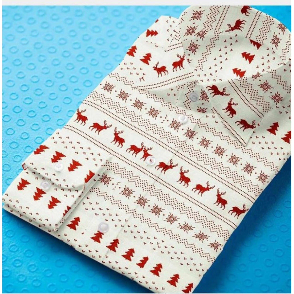 Men's Cotton Blend Printed Full Sleeve Shirt – White-Red
