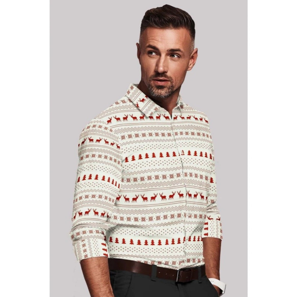 Men's Cotton Blend Printed Full Sleeve Shirt – White-Red