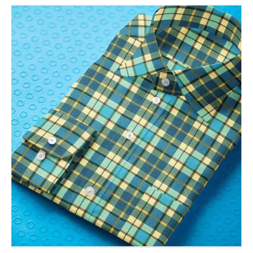 Generic Men's Green-Yellow Cotton Blend Checked Full Sleeve Shirt