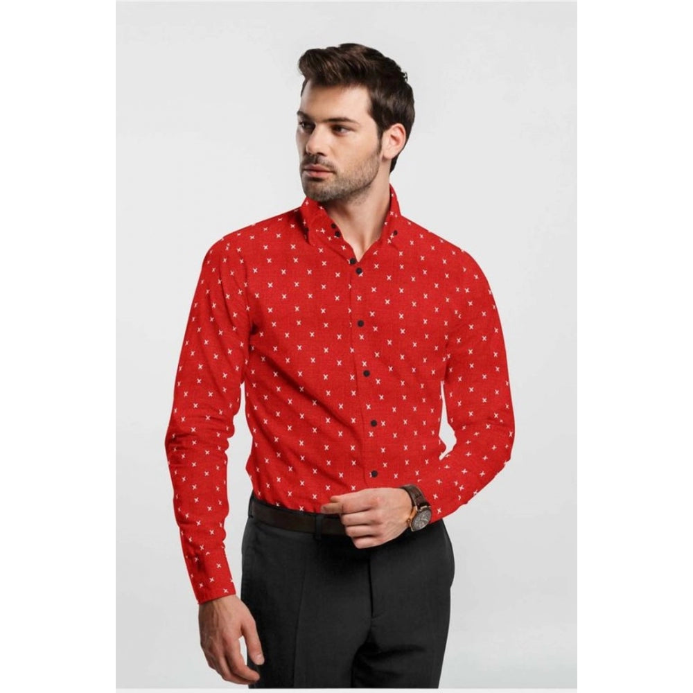 Men's Cotton Blend Printed Full Sleeve Shirt – Red