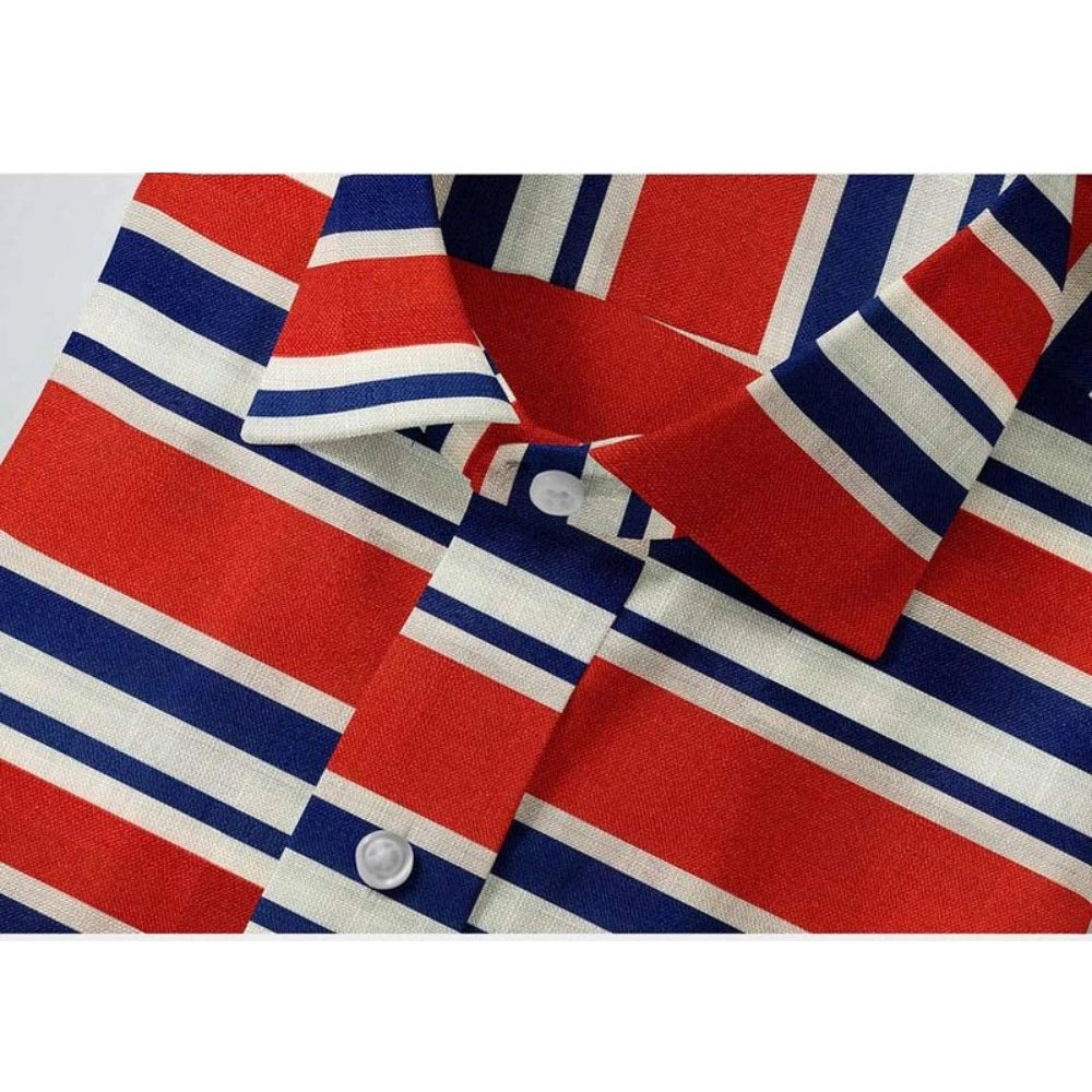 Men's Cotton Blend Striped Full Sleeve Shirt – Red-Blue