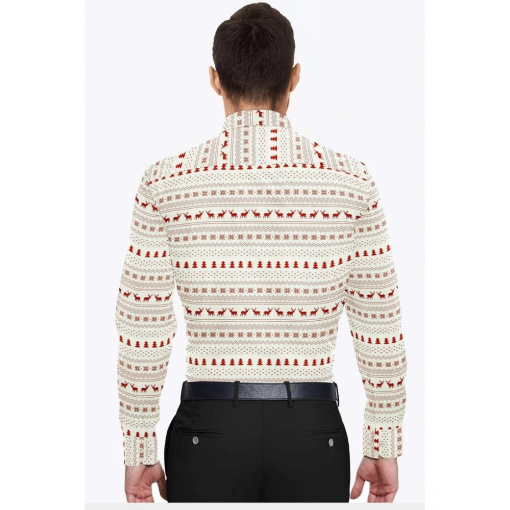 Men's Cotton Blend Printed Full Sleeve Shirt – White-Red
