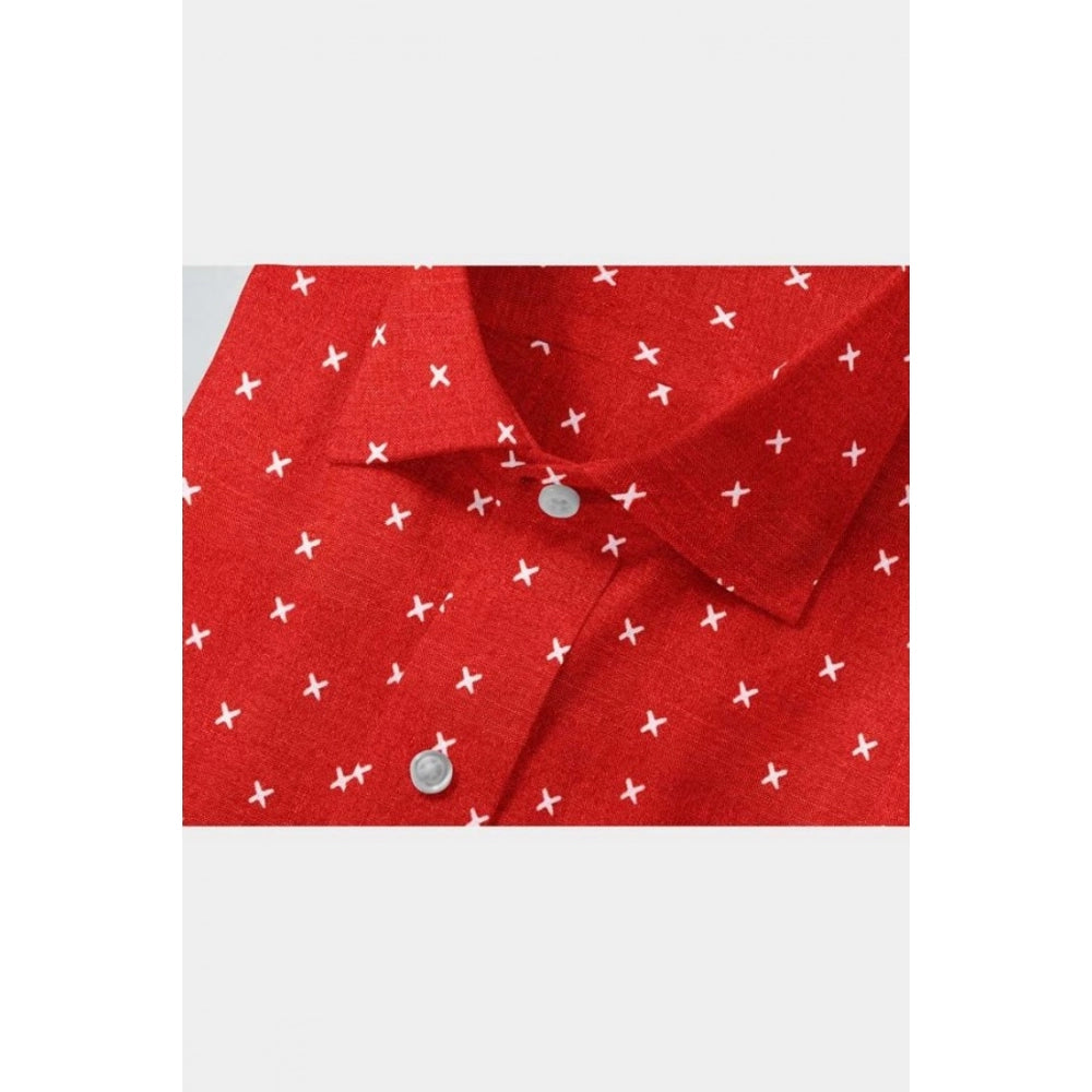 Men's Cotton Blend Printed Full Sleeve Shirt – Red