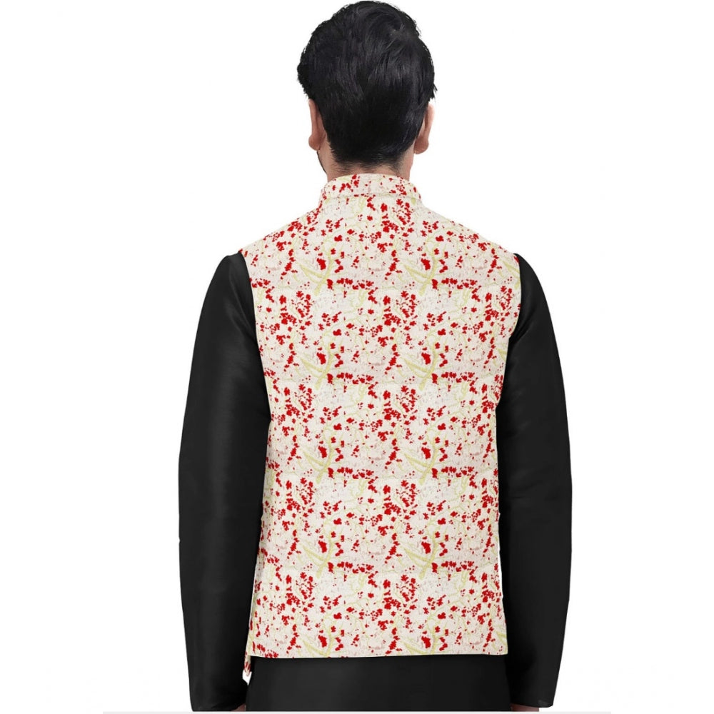 Generic Men’s Jacquard Printed Full Sleeve Waistcoat – Red & Beige