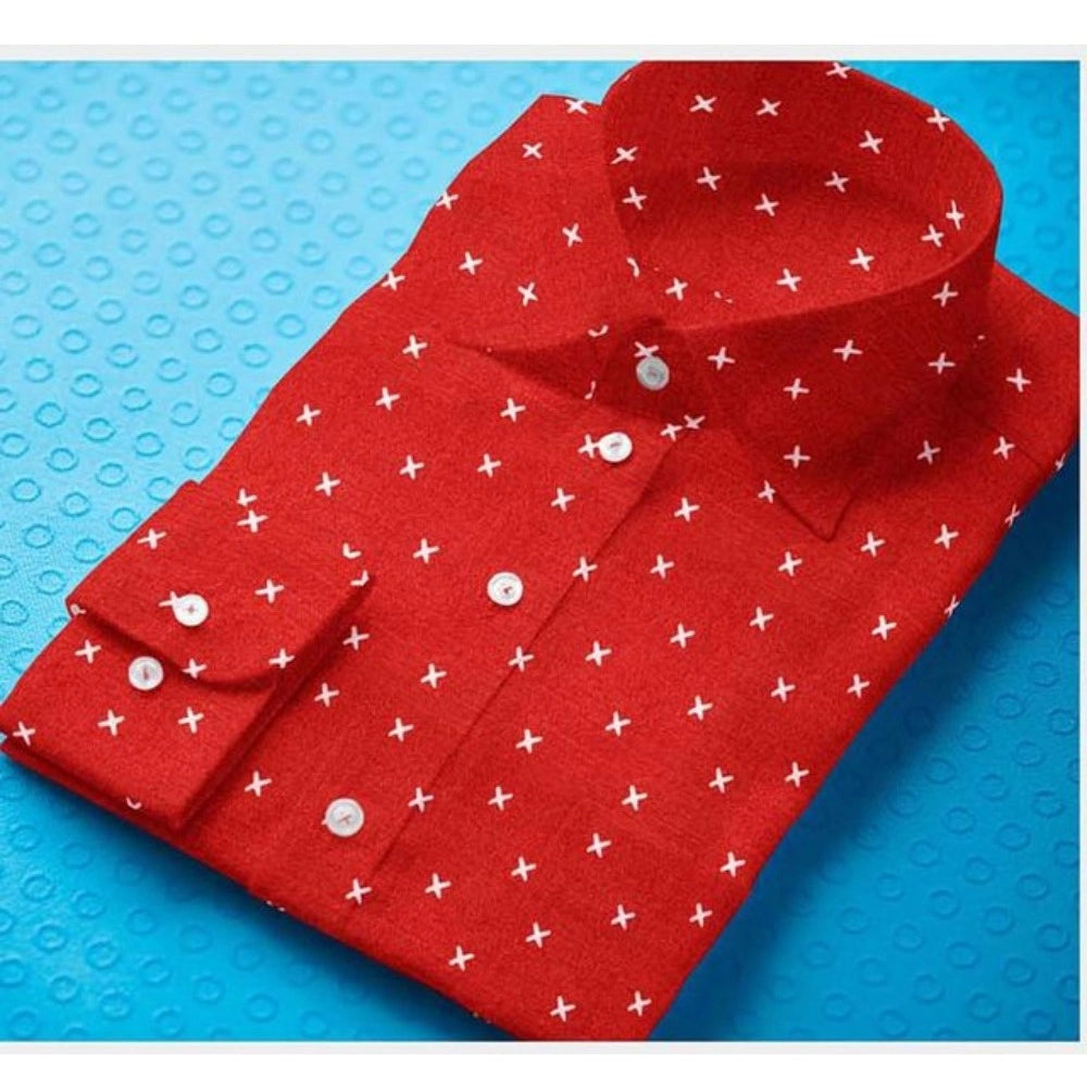 Men's Cotton Blend Printed Full Sleeve Shirt – Red