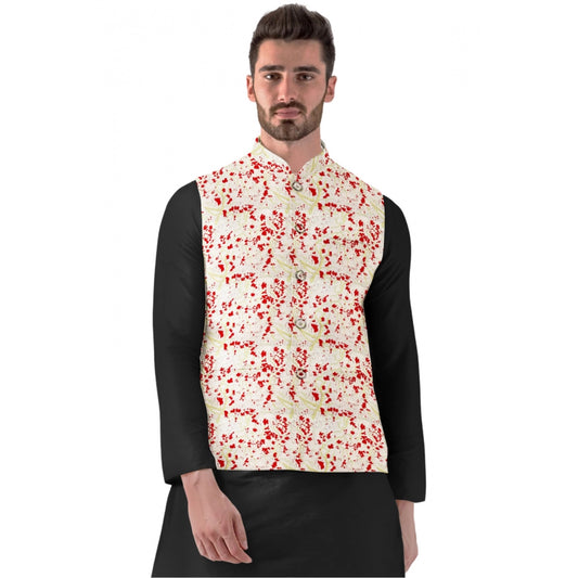 Generic Men’s Jacquard Printed Full Sleeve Waistcoat – Red & Beige