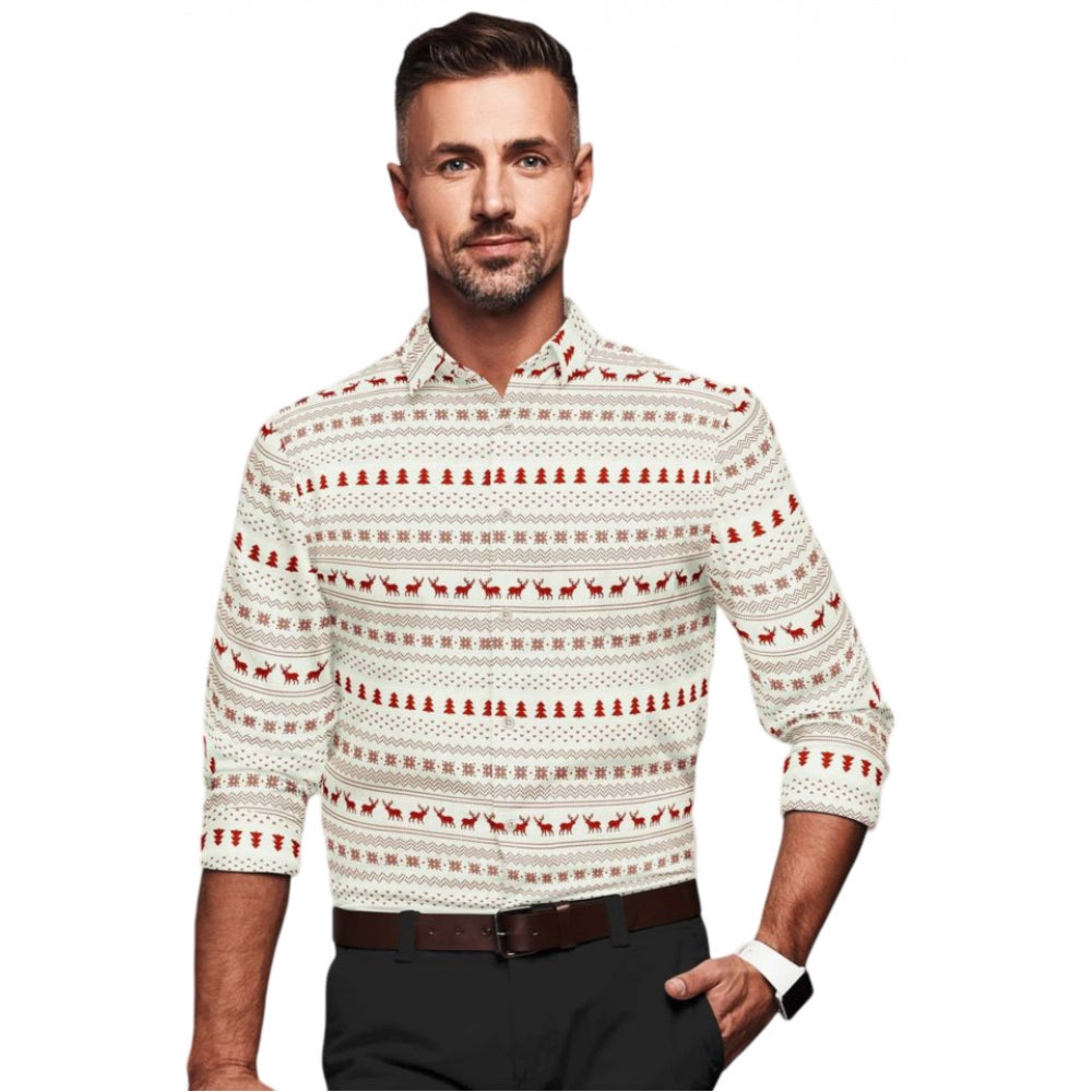 Men's Cotton Blend Printed Full Sleeve Shirt – White-Red