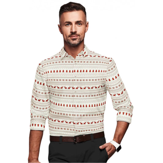 Men's Cotton Blend Printed Full Sleeve Shirt – White-Red