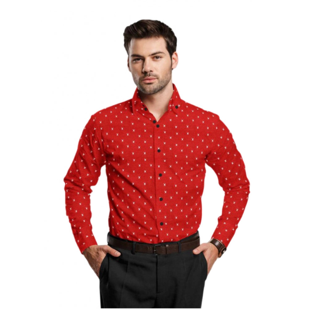Men's Cotton Blend Printed Full Sleeve Shirt – Red