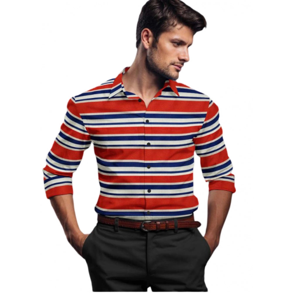 Men's Cotton Blend Striped Full Sleeve Shirt – Red-Blue