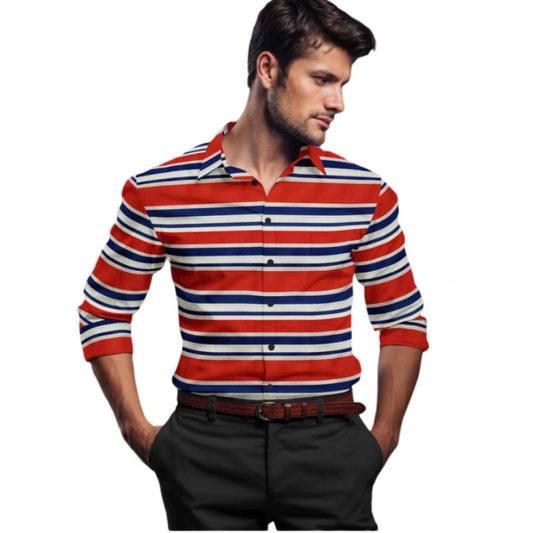 Men's Cotton Blend Striped Full Sleeve Shirt – Red-Blue