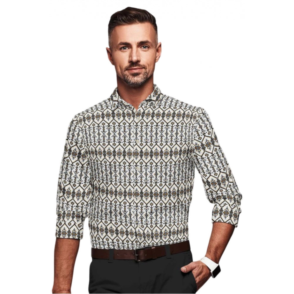 Generic Men's Cotton Blend Printed Full Sleeve Shirt – Multicolor