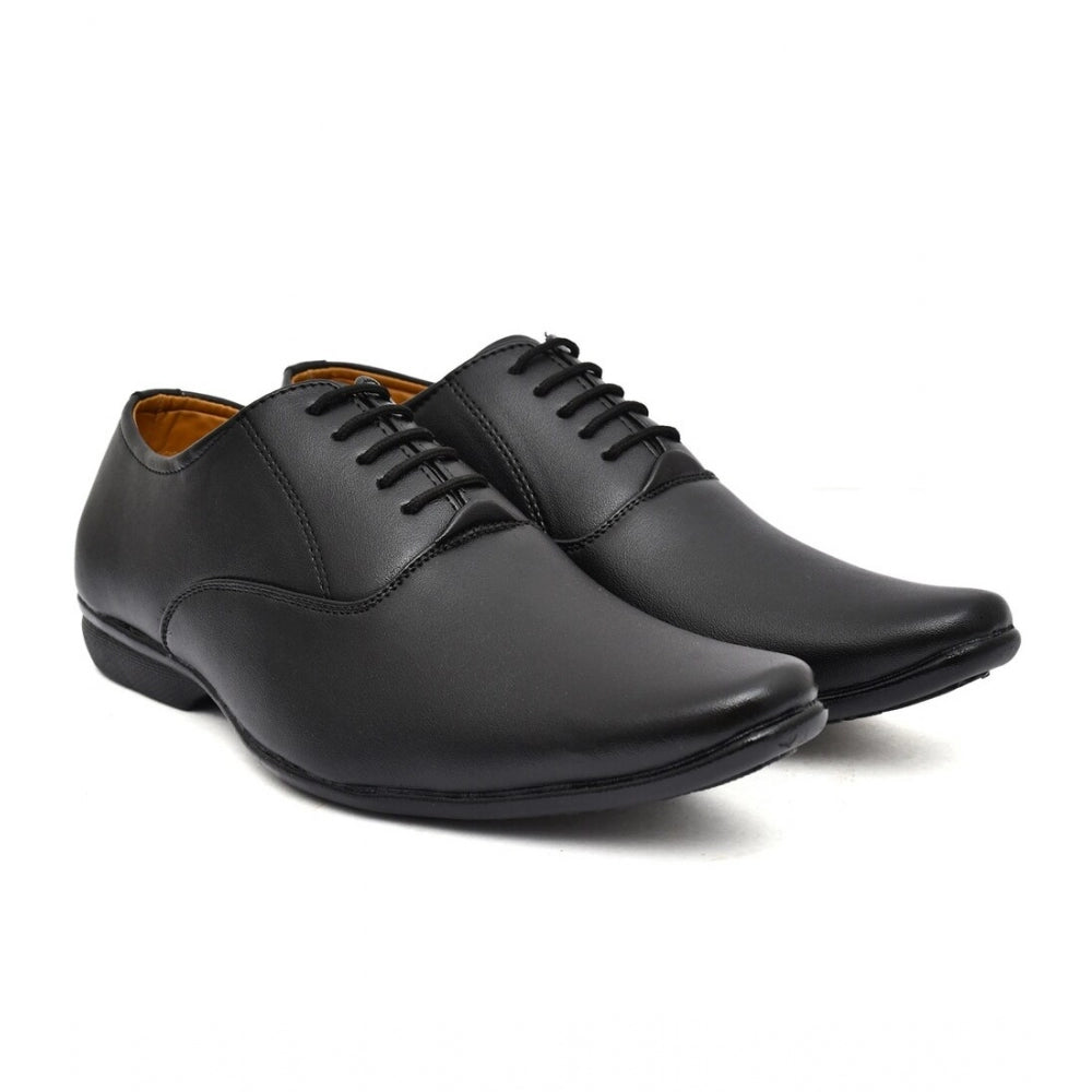 Men's Black Faux Leather Lace-Up Dress Shoes