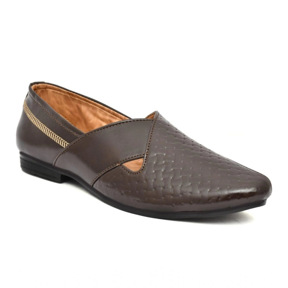 Men's Brown Faux Leather Slip-On Shoes