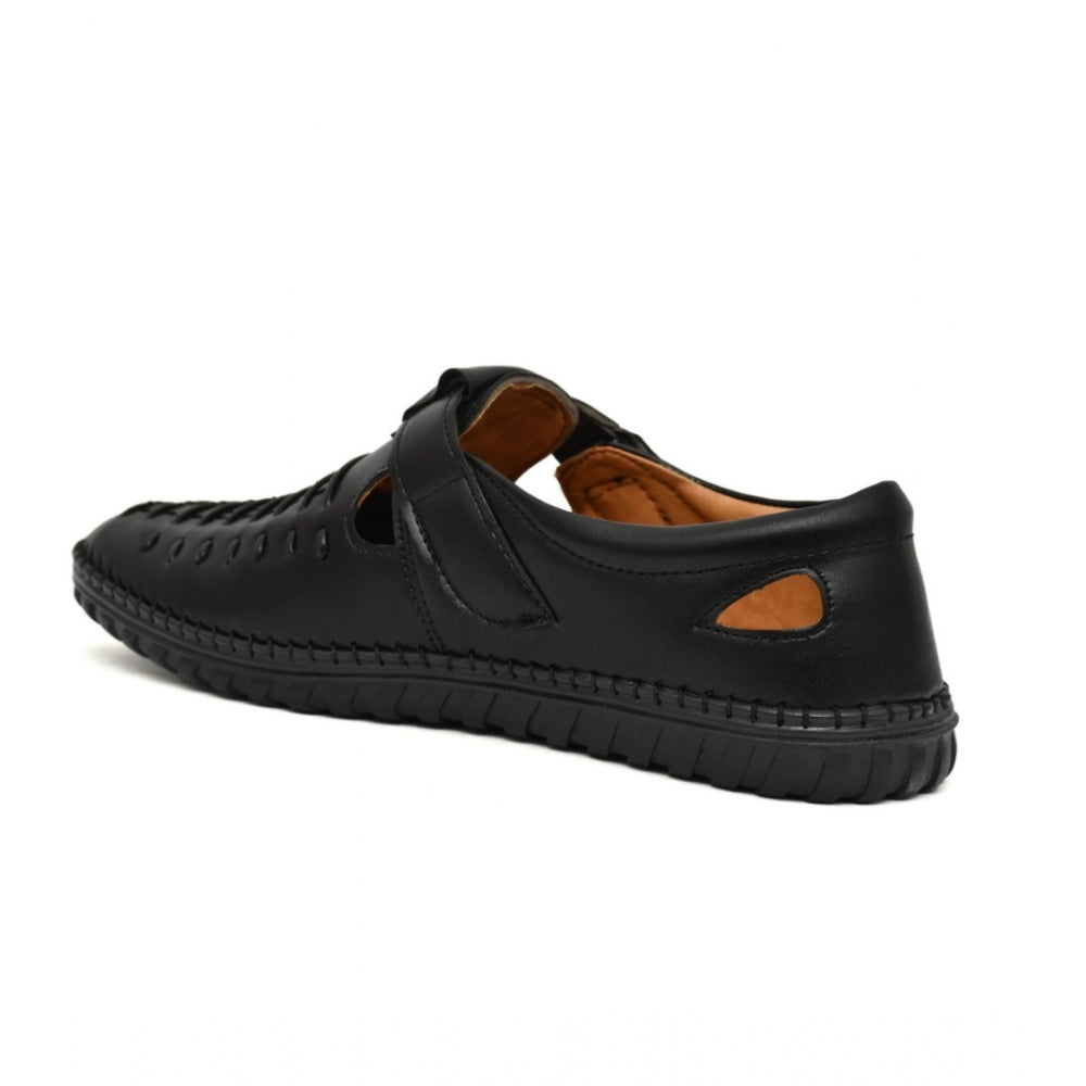 Men's Black Faux Leather Slip-On Sandals