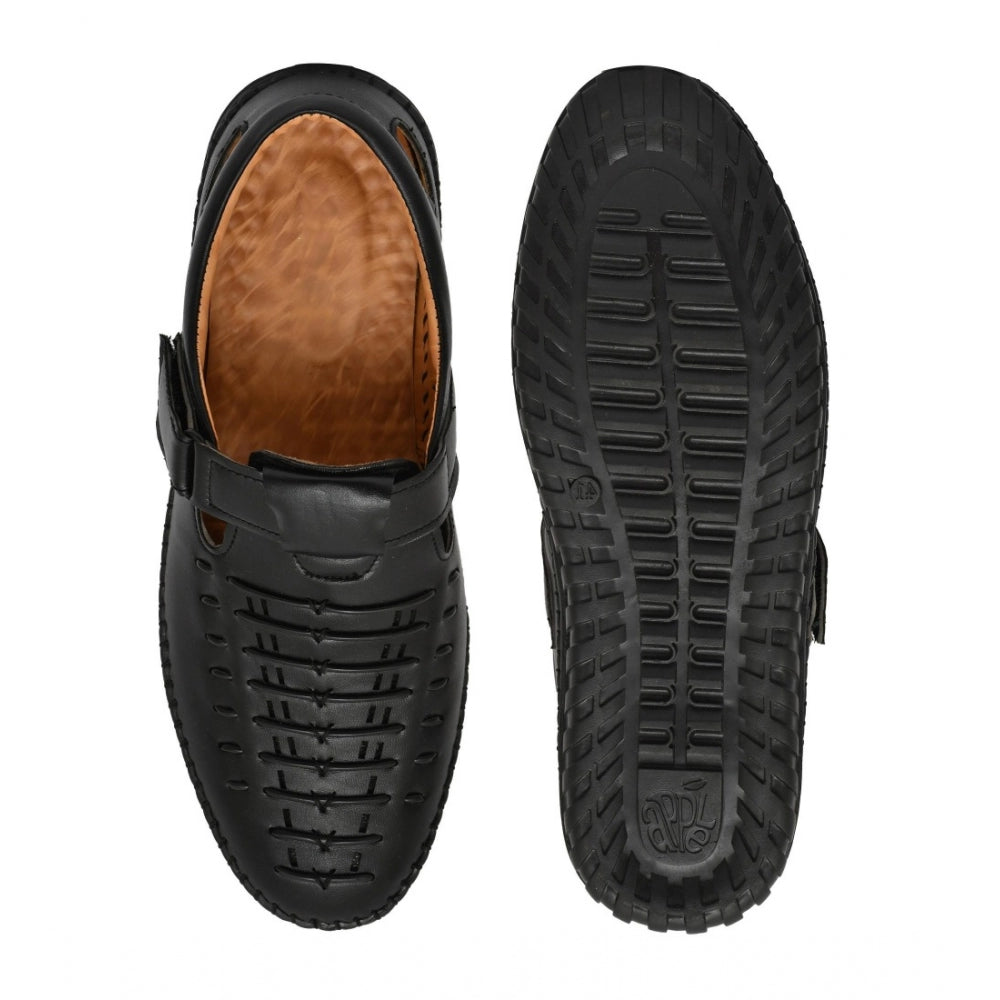 Men's Black Faux Leather Slip-On Sandals
