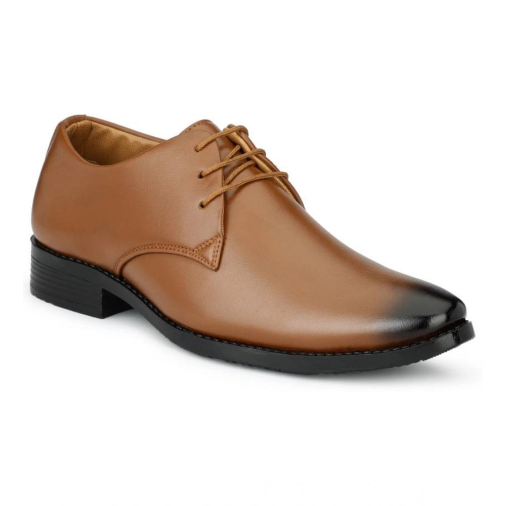 Men's Tan Faux Leather Lace-Up Shoes