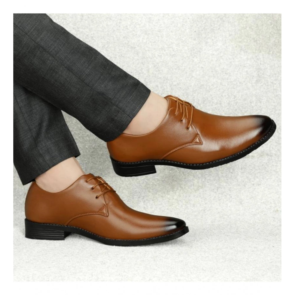 Men's Tan Faux Leather Lace-Up Shoes