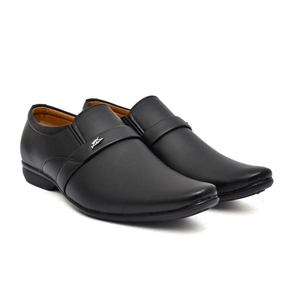 Men's Black Faux Leather Slip-On Dress Shoes