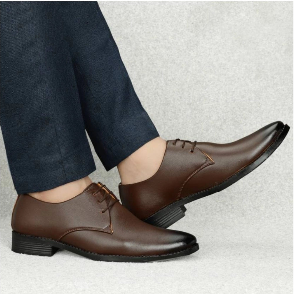 Men's Brown Faux Leather Lace-Up Shoes