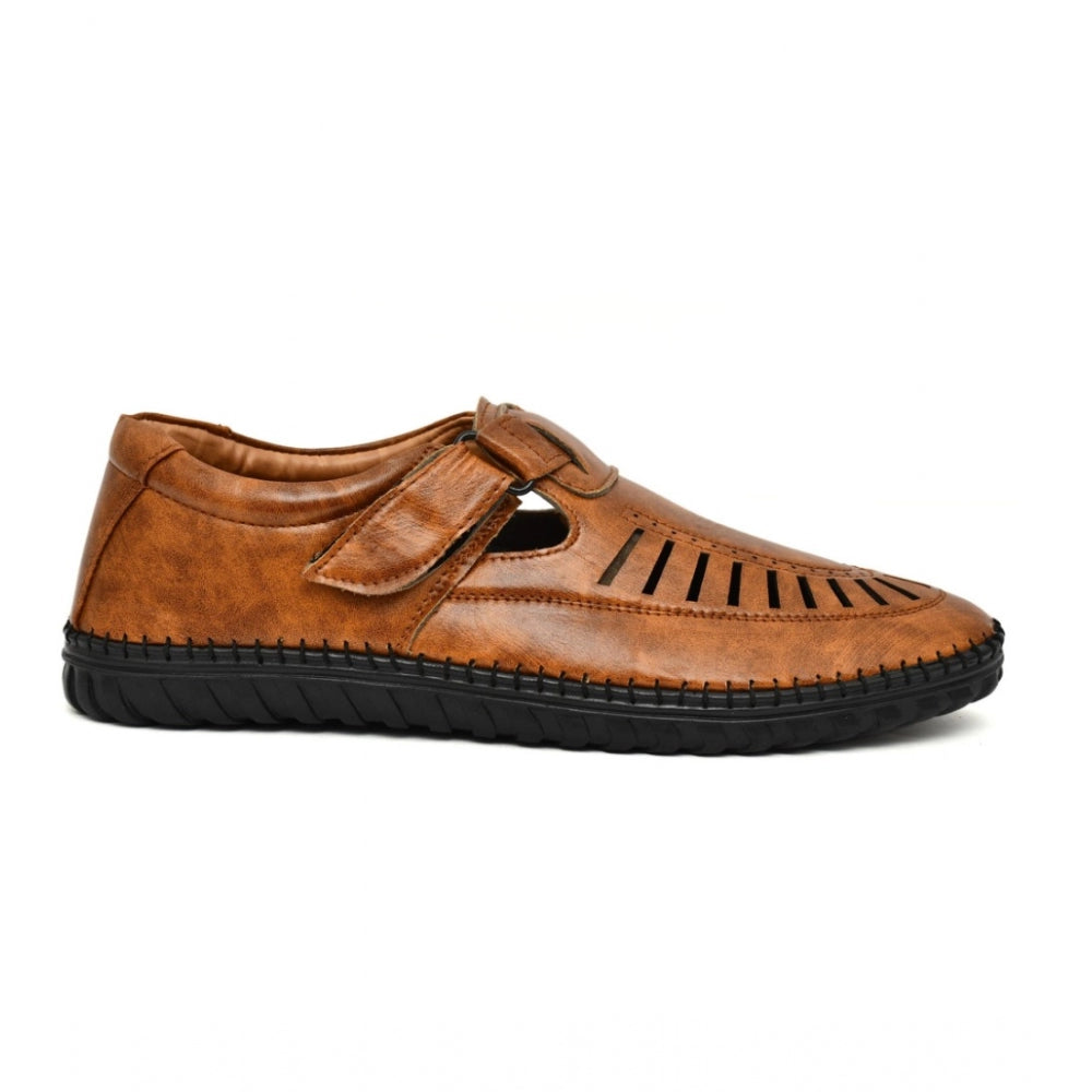 Men's Tan Faux Leather Slip-On Sandals