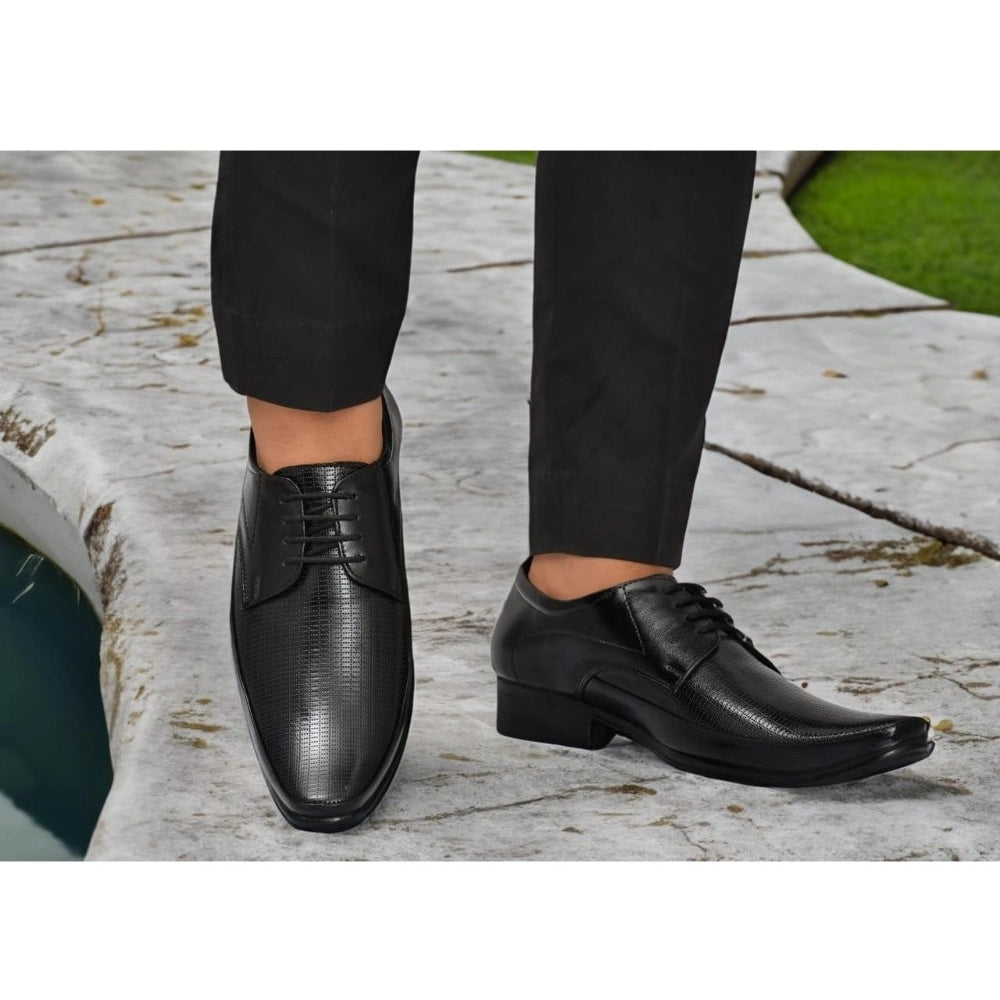 Men's Black Faux Leather Lace-Up Dress Shoes