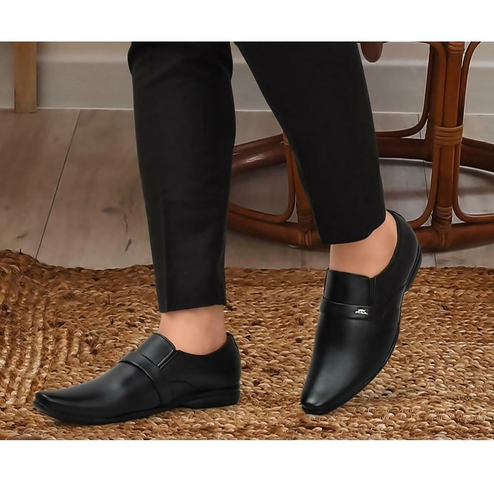 Men's Black Faux Leather Slip-On Dress Shoes