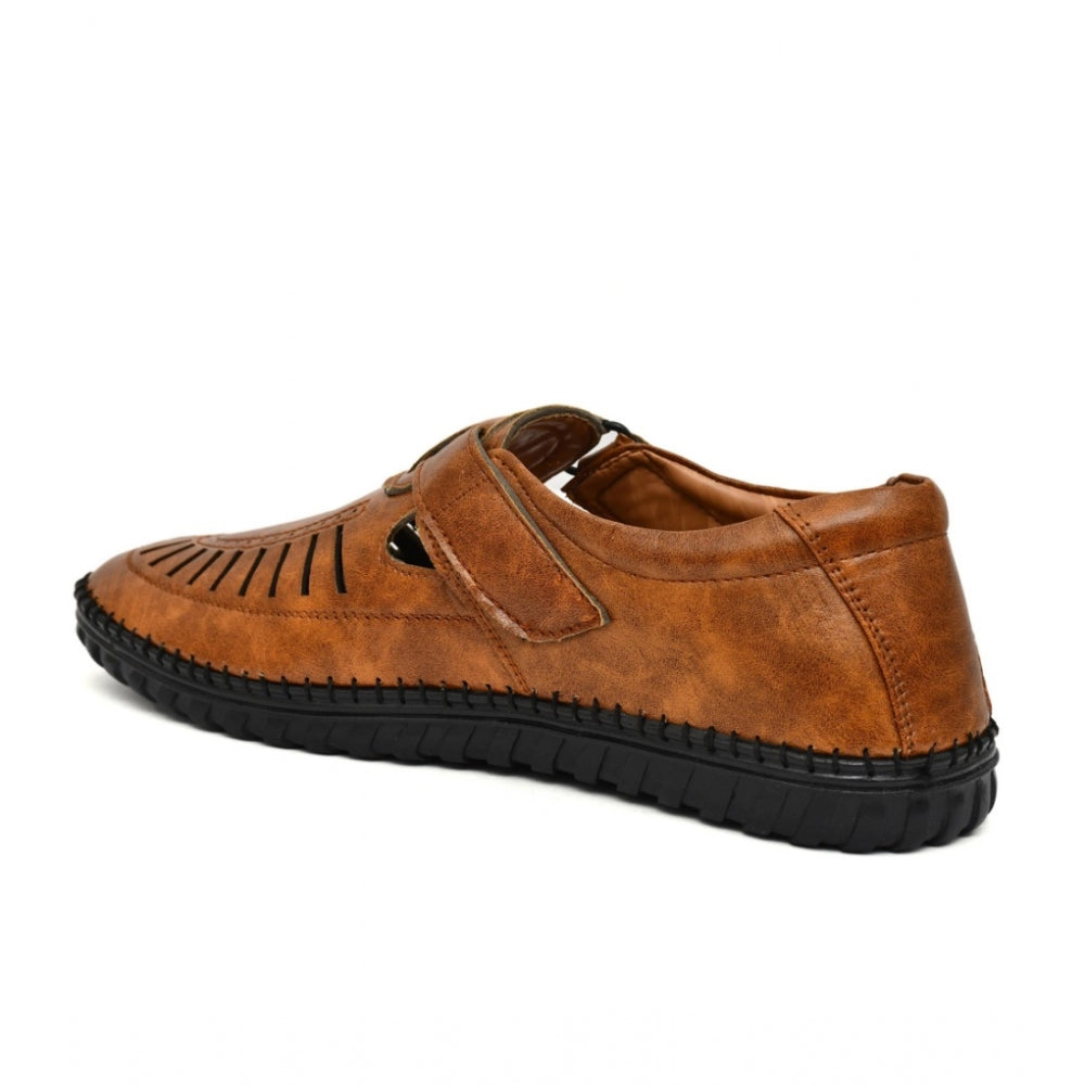 Men's Tan Faux Leather Slip-On Sandals