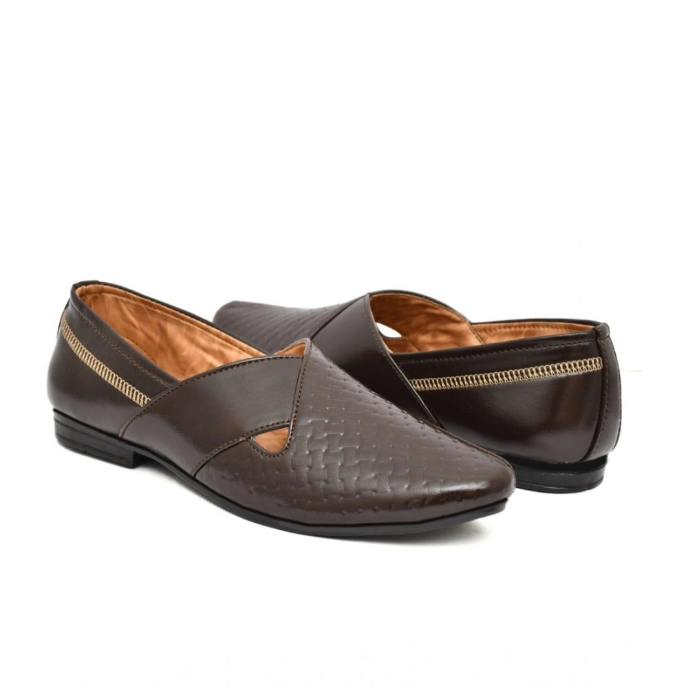 Men's Brown Faux Leather Slip-On Shoes
