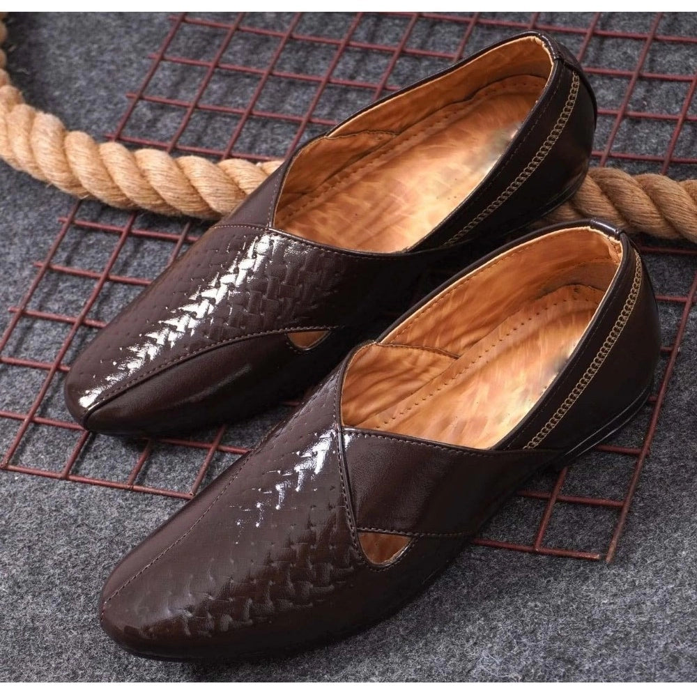 Men's Brown Faux Leather Slip-On Shoes