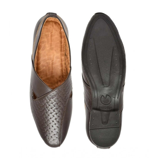 Men's Brown Faux Leather Slip-On Shoes