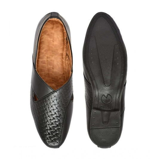 Men's Black Faux Leather Slip-On Shoes