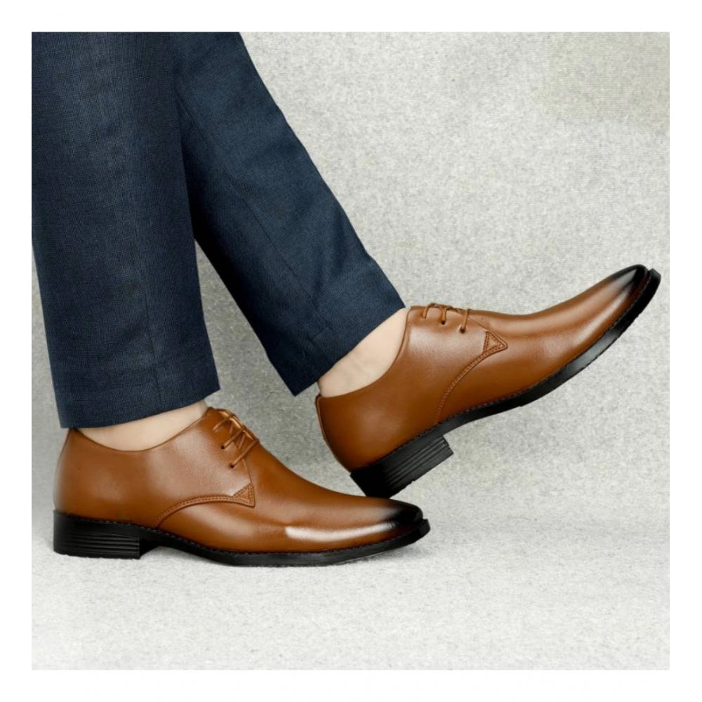 Men's Tan Faux Leather Lace-Up Shoes