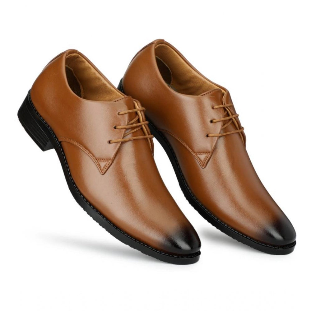 Men's Tan Faux Leather Lace-Up Shoes