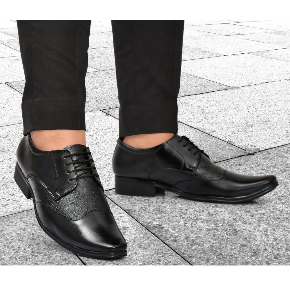 Men's Black Faux Leather Lace-Up Dress Shoes